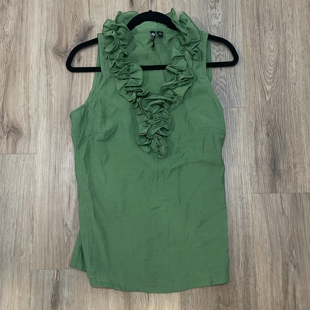 Milano Emerald Green Ruffled v neck sleeveless lightweight blouse